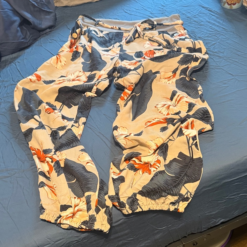 Amazon Floral Print Joggers - Blue and Orange